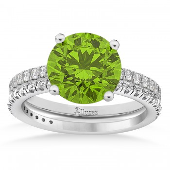 Peridot & Diamond Round-Set Semi-Eternity Bridal Set 14k White Gold (2.62ct)