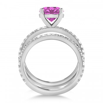 Pink Sapphire & Diamond Round-Set Semi-Eternity Bridal Set 14k White Gold (2.92ct)