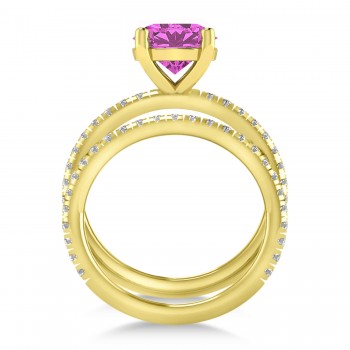 Pink Sapphire & Diamond Round-Set Semi-Eternity Bridal Set 14k Yellow Gold (2.92ct)