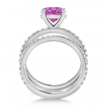 Pink Sapphire & Diamond Round-Set Semi-Eternity Bridal Set 18k White Gold (2.92ct)