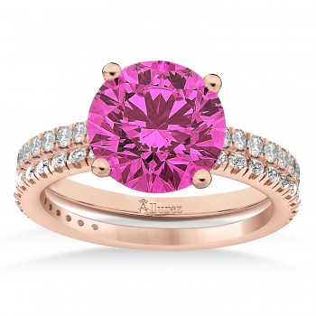 Pink Tourmaline & Diamond Round-Set Semi-Eternity Bridal Set 14k Rose Gold (2.62ct)