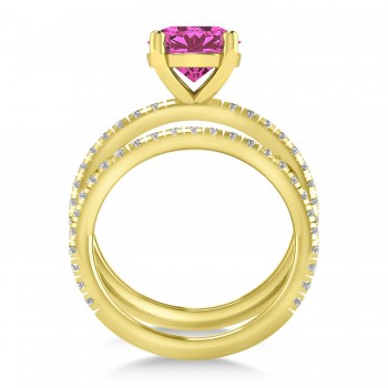 Pink Tourmaline & Diamond Round-Set Semi-Eternity Bridal Set 14k Yellow Gold (2.62ct)