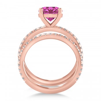 Pink Tourmaline & Diamond Round-Set Semi-Eternity Bridal Set 18k Rose Gold (2.62ct)