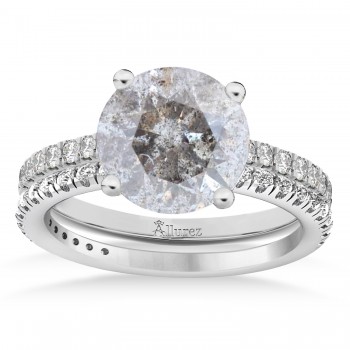 Salt and Pepper & White Diamond Round-Set Semi-Eternity Bridal Set 14k White Gold (2.62ct)