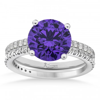 Tanzanite & Diamond Round-Set Semi-Eternity Bridal Set 14k White Gold (2.92ct)