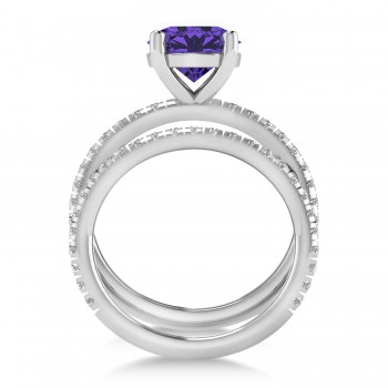 Tanzanite & Diamond Round-Set Semi-Eternity Bridal Set 14k White Gold (2.92ct)