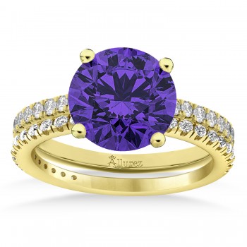 Tanzanite & Diamond Round-Set Semi-Eternity Bridal Set 14k Yellow Gold (2.92ct)