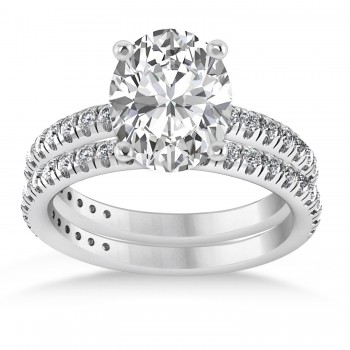 Diamond Oval-Set Semi-Eternity Bridal Set 14k White Gold (3.77ct)