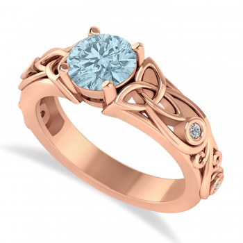 Diamond & Aquamarine Celtic Engagement Ring 14k Rose Gold (1.06ct)