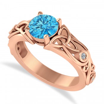 Diamond & Blue Topaz Celtic Engagement Ring 14k Rose Gold (1.06ct)