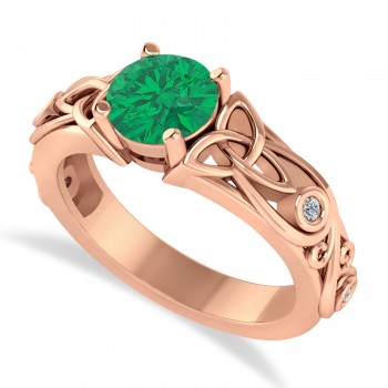 Diamond & Emerald Celtic Engagement Ring 14k Rose Gold (1.06ct)