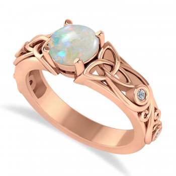 Diamond & Opal Celtic Engagement Ring 14k Rose Gold (1.06ct)