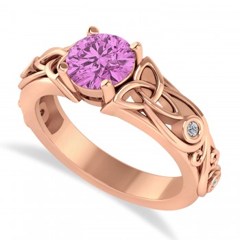 Diamond & Pink Sapphire Celtic Engagement Ring 14k Rose Gold (1.06ct)