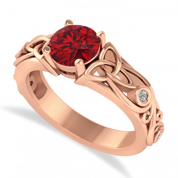 Diamond & Ruby Celtic Engagement Ring 14k Rose Gold (1.06ct)