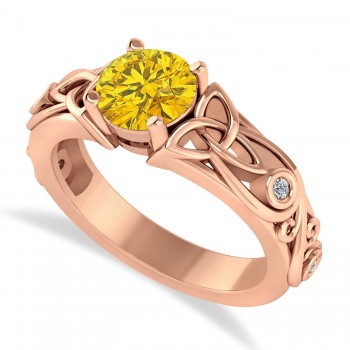 Diamond & Yellow Sapphire Celtic Engagement Ring 14k Rose Gold (1.06ct)