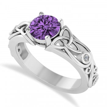 Diamond & Amethyst Celtic Engagement Ring 14k White Gold (1.06ct)