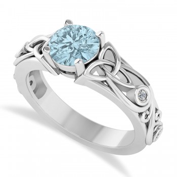 Diamond & Aquamarine Celtic Engagement Ring 14k White Gold (1.06ct)