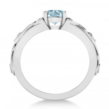 Diamond & Aquamarine Celtic Engagement Ring 14k White Gold (1.06ct)