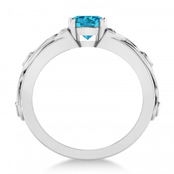 White & Blue Diamond Celtic Engagement Ring 14k White Gold (1.06ct)