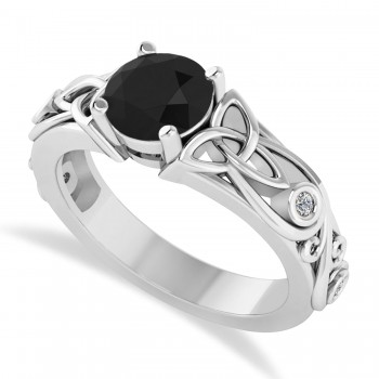 White & Black Diamond Celtic Engagement Ring 14k White Gold (1.06ct)