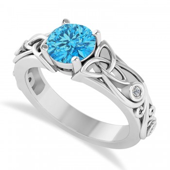 Diamond & Blue Topaz Celtic Engagement Ring 14k White Gold (1.06ct)