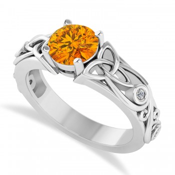 Diamond & Citrine Celtic Engagement Ring 14k White Gold (1.06ct)