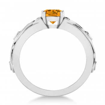 Diamond & Citrine Celtic Engagement Ring 14k White Gold (1.06ct)