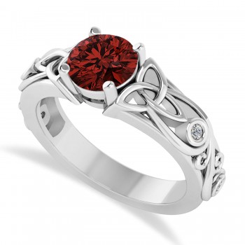 Diamond & Garnet Celtic Engagement Ring 14k White Gold (1.06ct)