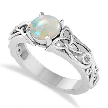 Diamond & Opal Celtic Engagement Ring 14k White Gold (1.06ct)