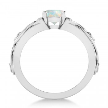 Diamond & Opal Celtic Engagement Ring 14k White Gold (1.06ct)
