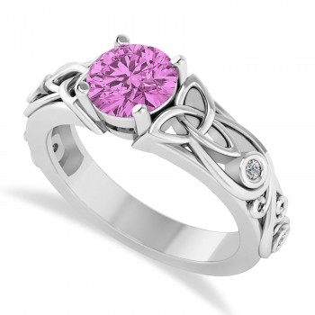 Diamond & Pink Sapphire Celtic Engagement Ring 14k White Gold (1.06ct)