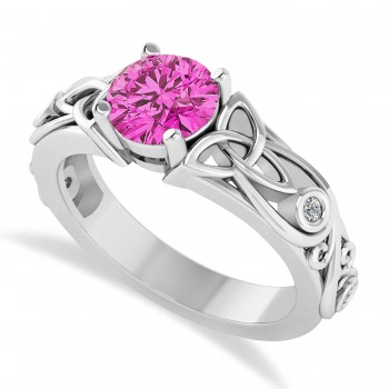 Diamond & Pink Topaz Celtic Engagement Ring 14k White Gold (1.06ct)