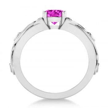 Diamond & Pink Topaz Celtic Engagement Ring 14k White Gold (1.06ct)