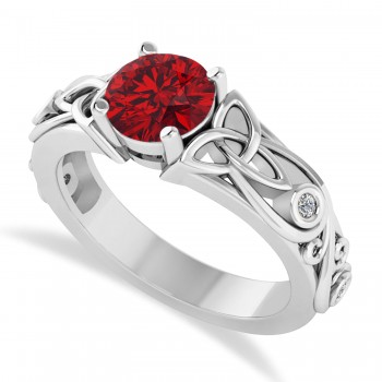 Diamond & Ruby Celtic Engagement Ring 14k White Gold (1.06ct)