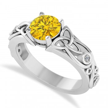 Diamond & Yellow Sapphire Celtic Engagement Ring 14k White Gold (1.06ct)