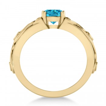 White & Blue Diamond Celtic Engagement Ring 14k Yellow Gold (1.06ct)
