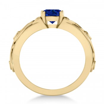 Diamond & Blue Sapphire Celtic Engagement Ring 14k Yellow Gold (1.06ct)