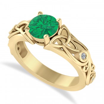 Diamond & Emerald Celtic Engagement Ring 14k Yellow Gold (1.06ct)