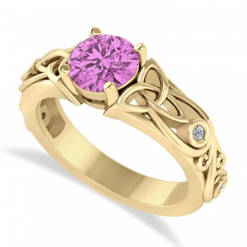 Diamond & Pink Sapphire Celtic Engagement Ring 14k Yellow Gold (1.06ct)