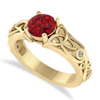Diamond & Ruby Celtic Engagement Ring 14k Yellow Gold (1.06ct)