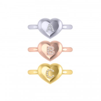 Diamond Personalized Letter Initial Heart Ring 14K Rose Gold