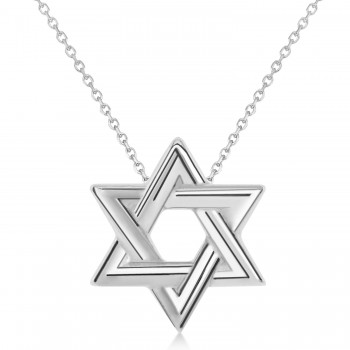 Star of David Interconnecting Petite Pendant Necklace 14K White Gold