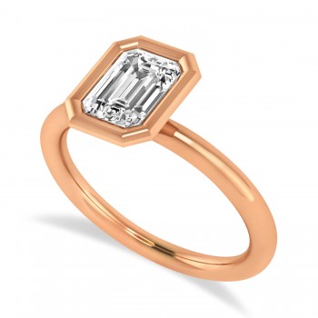 Emerald-Cut Bezel-Set Diamond Solitaire Ring 14k Rose Gold (1.00 ctw)