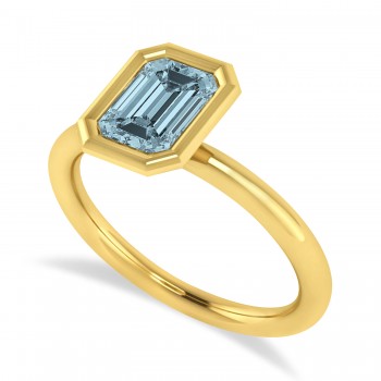 Emerald-Cut Bezel-Set Aquamarine Solitaire Ring 14k Yellow Gold (1.00 ctw)