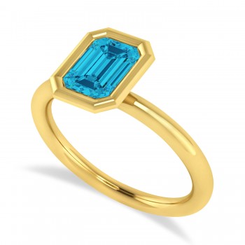 Emerald-Cut Bezel-Set Blue Diamond Solitaire Ring 14k Yellow Gold (1.00 ctw)