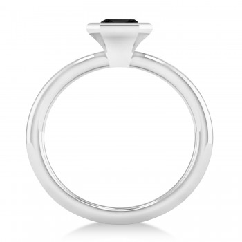Emerald-Cut Bezel-Set Black Diamond Solitaire Ring 14k White Gold (1.00 ctw)