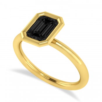 Emerald-Cut Bezel-Set Black Diamond Solitaire Ring 14k Yellow Gold (1.00 ctw)