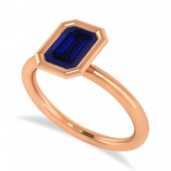 Emerald-Cut Bezel-Set Blue Sapphire Solitaire Ring 14k Rose Gold (1.00 ctw)