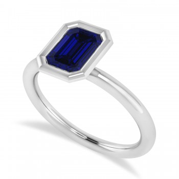 Emerald-Cut Bezel-Set Blue Sapphire Solitaire Ring 14k White Gold (1.00 ctw)