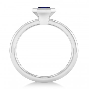 Emerald-Cut Bezel-Set Blue Sapphire Solitaire Ring 14k White Gold (1.00 ctw)